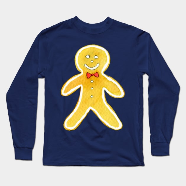 Watercolor Gingerbread Man Long Sleeve T-Shirt by atangledkite